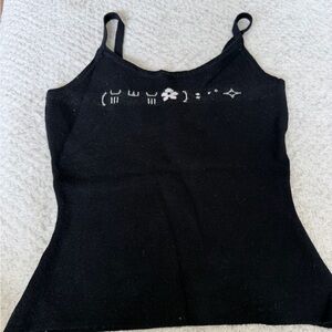 Black Knit Graphic Slim-Strap Camisole